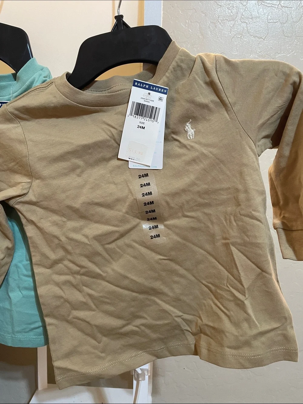 Ralph Lauren Kids Long-Sleeve Tees in Seafoam Green & Khaki